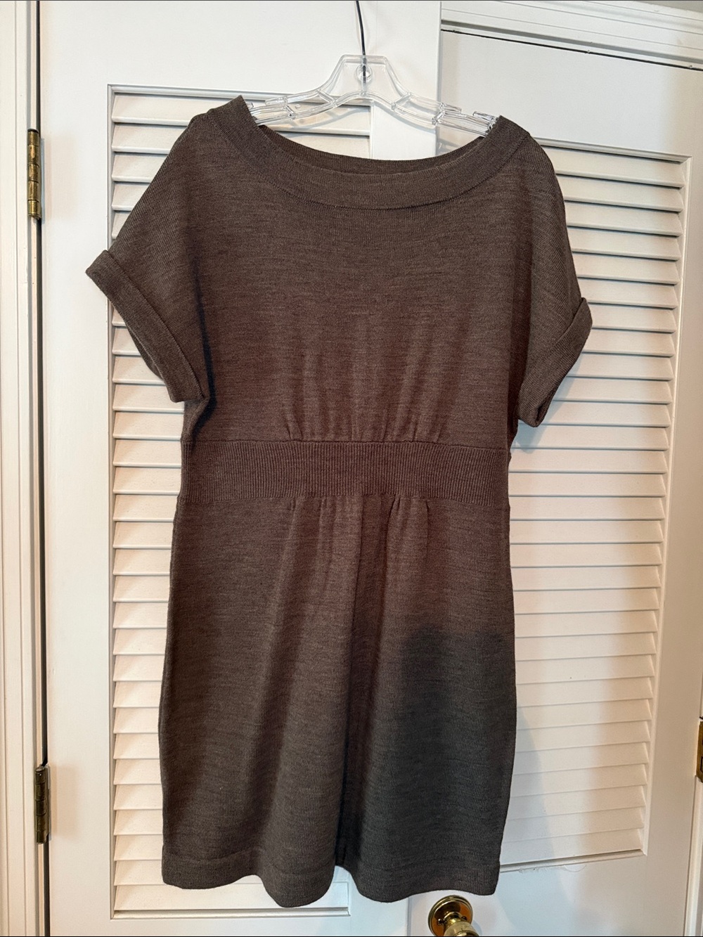 LOFT Short-Sleeve Knit Mini Dress in Brown